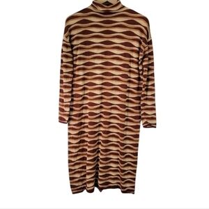 ZARA Brown Tan Sweater Dress Sz S Cowlneck along Sleeve Fall Academia Preppy